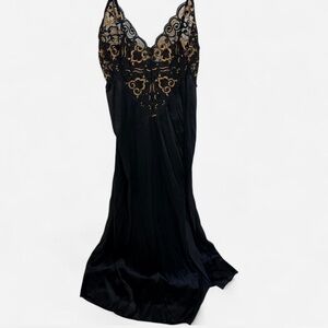 Vintage Black Gold Nightgown Lingerie. Soft Moments New York. Small or Medium